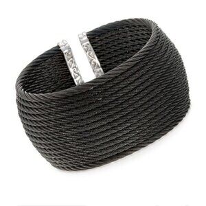 ALOR Designer Black 18 Row Cable Bracelet Bangle Cuff 18K